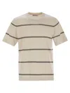 Brunello Cucinelli Striped Crewneck T-shirt In Cream
