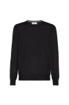 Brunello Cucinelli Virgin Wool Crewneck Sweater With Long Sleeves In Black