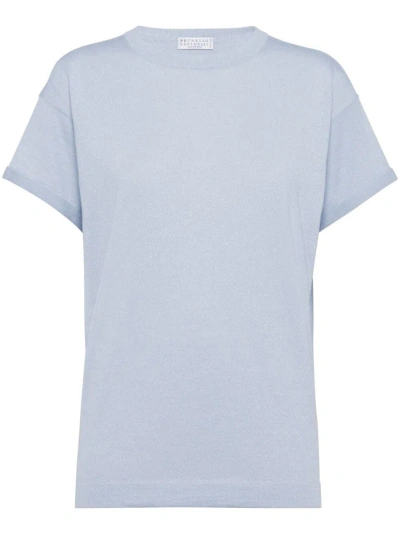 Brunello Cucinelli Cashmere-blend Knitted T-shirt In C9599 Blue