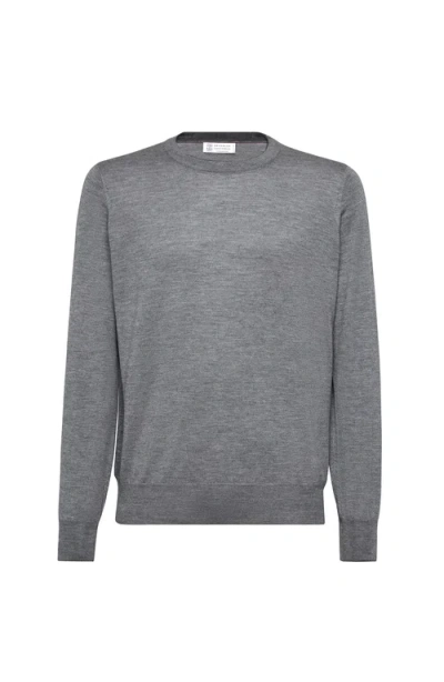 Brunello Cucinelli Ribbed Crew Neck Sweater With Long Sleeves In Gray