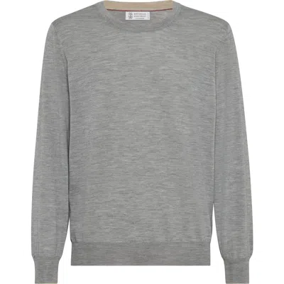 Brunello Cucinelli Lightweight Sweater With Patches In Gray