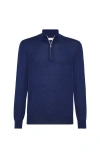 Brunello Cucinelli Half-zip High Collar Sweater In Blue