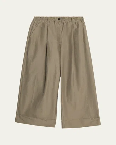 Brunello Cucinelli Lightweight Technical Cotton Wide-leg Ankle Pants In Brown