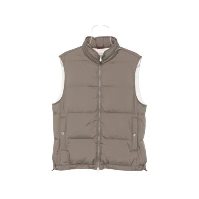 Brunello Cucinelli Lightweight Techno-fabric Down Vest With Packable Hood In Brown
