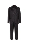 Brunello Cucinelli Men's Lightweight Virgin Wool And Silk Twill Tuxedo With Peak Lapel Jacket And Pleated Trousers In Black