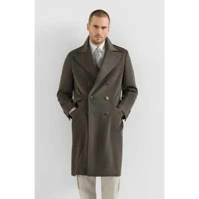 Brunello Cucinelli Lightweight Virgin Wool Cloth One-and-a Half Breasted Coat With Peak Lapels In Gray