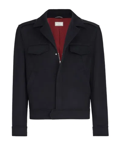Brunello Cucinelli Lightweight Virgin Wool Cloth Outerwear Jacket With Chest Pockets In Black