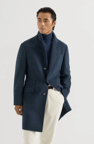 Brunello Cucinelli Lightweight Water-resistant Cashmere Coat With Double Vents In Blue