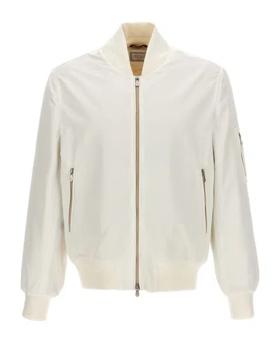 Brunello Cucinelli Lightweight Zip-front Bomber Jacket In White