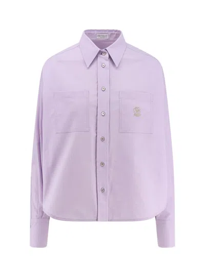 Brunello Cucinelli Lilac Cotton Shirt In Pink