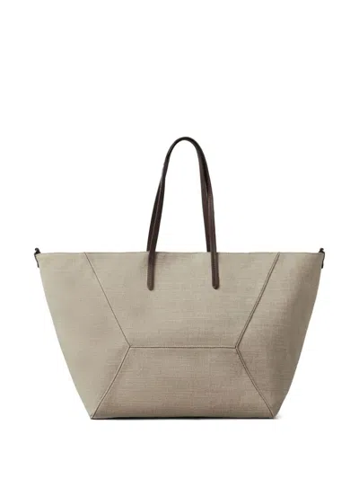 Brunello Cucinelli Linen And Canvas Shopping Bag In Beige