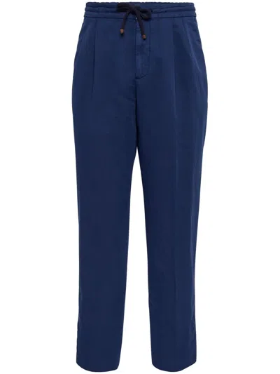 Brunello Cucinelli Pleated Linen-cotton Trousers In Night