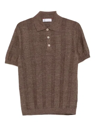 Brunello Cucinelli Linen And Cotton Blend Polo Shirt In Brown