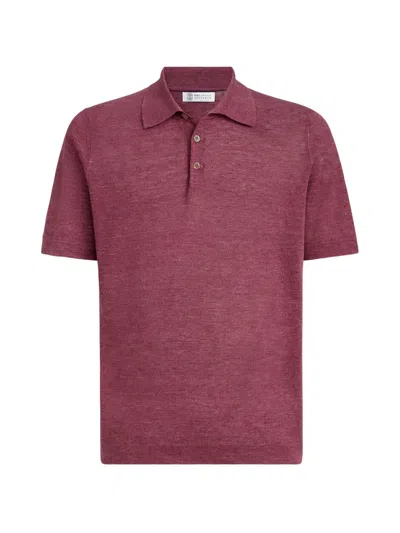 Brunello Cucinelli Linen And Cotton Blend Polo Shirt In Burgundy