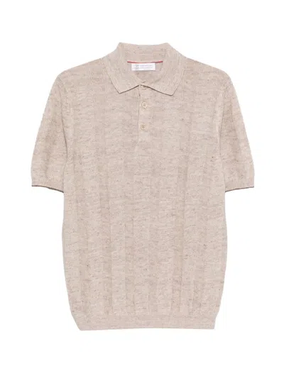 Brunello Cucinelli Linen And Cotton Blend Polo Shirt In Multi