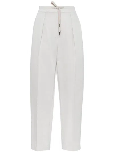 Brunello Cucinelli Linen And Cotton Blend Slouchy Trousers In Grey