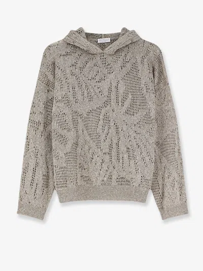 Brunello Cucinelli Linen And Cotton Blend Sweater In Grey