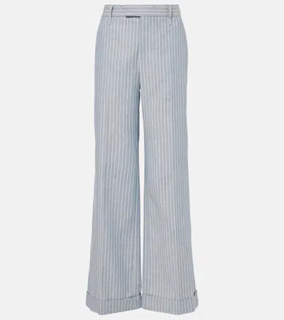 Brunello Cucinelli Linen And Cotton-blend Wide-leg Pants In Celeste/bianco