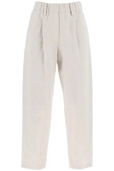 Brunello Cucinelli Linen And Cotton Canvas Trousers. In Beige,neutro