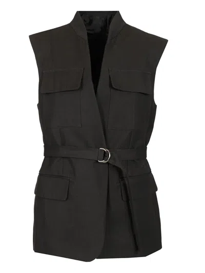 Brunello Cucinelli Linen And Cotton Canvas Vest Jackets Black