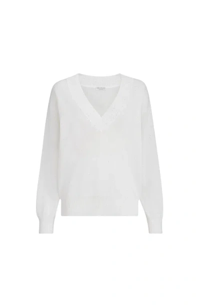Brunello Cucinelli Linen And Cotton Diamond Yarn Sweater In White