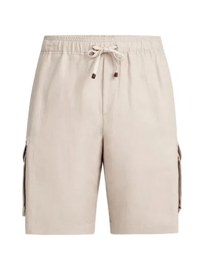 Brunello Cucinelli Linen And Cotton Drill Bermuda Shorts With Drawstring And Cargo Pockets In Neutral