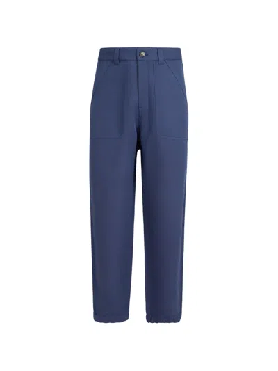 Brunello Cucinelli Linen And Cotton Drill Trousers With Patch Pockets And Drawstring In Blue