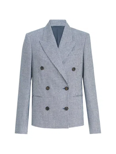 Brunello Cucinelli Linen And Cotton Houndstooth Blazer With Monili In Multi