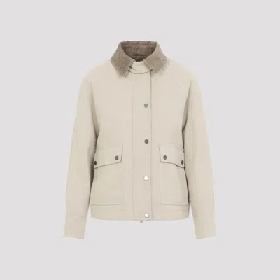 Brunello Cucinelli Cashmere Coat With Removable Sheep Shearling Liner And Collar In Neutral