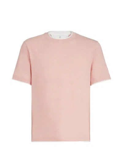 Brunello Cucinelli Linen And Cotton Jersey Crew-neck T-shirt With Faux-layering In Multi