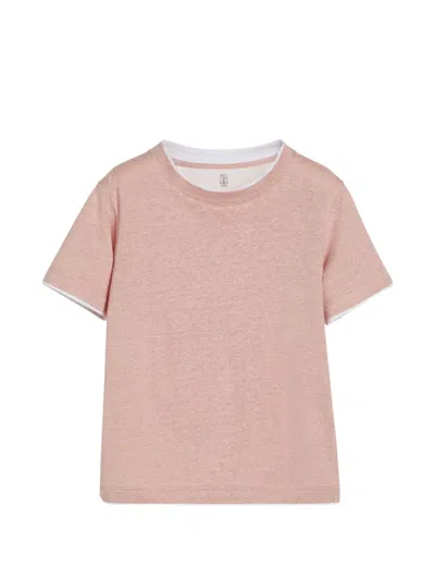 Brunello Cucinelli Kids' Linen And Cotton Jersey T-shirt In Pink