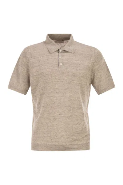 Brunello Cucinelli Linen And Cotton Knit Polo In Brown