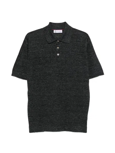 Brunello Cucinelli Linen And Cotton Knit Polo In Black