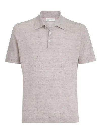 Brunello Cucinelli Linen And Cotton Knit Polo Clothing In Gray