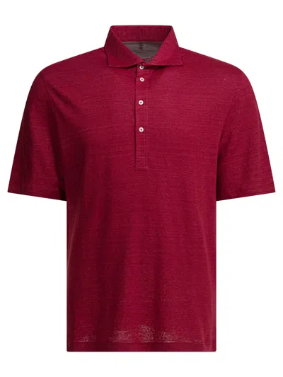 Brunello Cucinelli Linen And Cotton Button-down Polo Shirt In Red