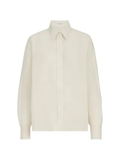Brunello Cucinelli Linen And Cotton Organza Shirt In White