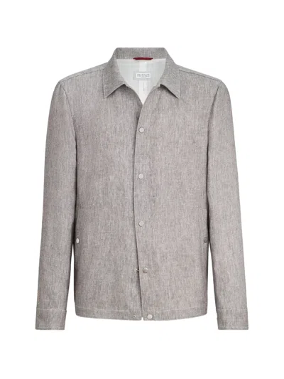 Brunello Cucinelli Linen And Hemp Diagonal Outerwear Jacket In Gray