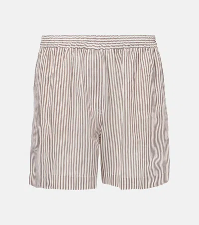 Brunello Cucinelli Linen And Silk Bermuda Short In Bianco/marrone