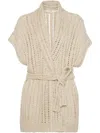 Brunello Cucinelli Linen And Silk Blend Cardigan In Beige