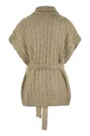 Brunello Cucinelli Dazzling Silk And Linen Perforated Rib Cardigan In Beige