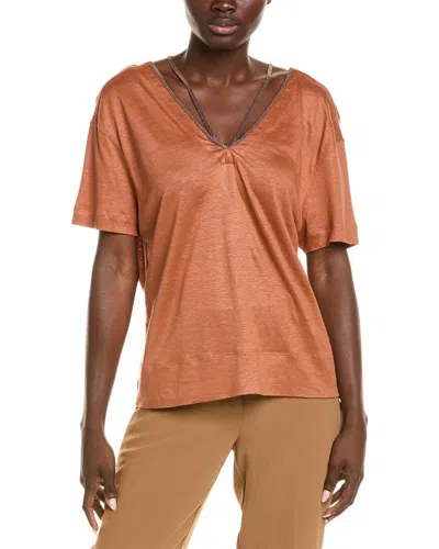 Brunello Cucinelli Linen & Silk-blend T-shirt In Orange