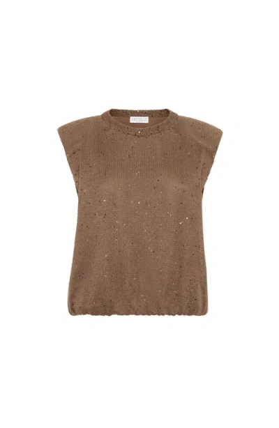 BRUNELLO CUCINELLI BRUNELLO CUCINELLI LINEN AND SILK DIAMOND YARN VEST