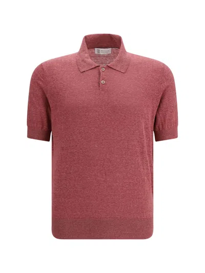 Brunello Cucinelli Linen And Silk Polo Shirt In Red