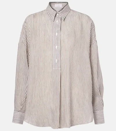 BRUNELLO CUCINELLI STRIPED LINEN AND SILK SHIRT