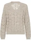 Brunello Cucinelli Linen-blend Foliage Sweater In Gray