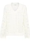 Brunello Cucinelli Women Silk And Linen Foliage Sweater In White
