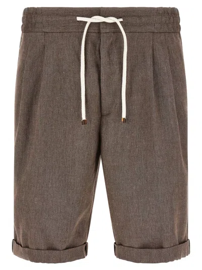 Brunello Cucinelli Linen And Virgin Wool Bermuda Shorts In Brown