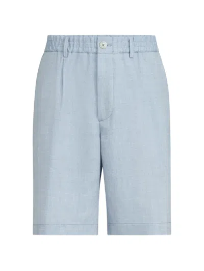 Brunello Cucinelli Linen And Virgin Wool Chevron Bermuda Shorts In Blue