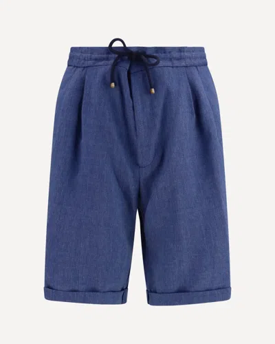 Brunello Cucinelli Linen And Virgin Wool Chevron Bermuda Shorts In Multi