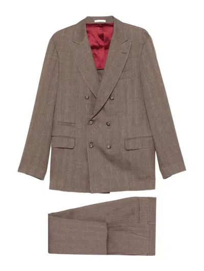 Brunello Cucinelli Linen And Virgin Wool Chevron Leisure Suit In Brown